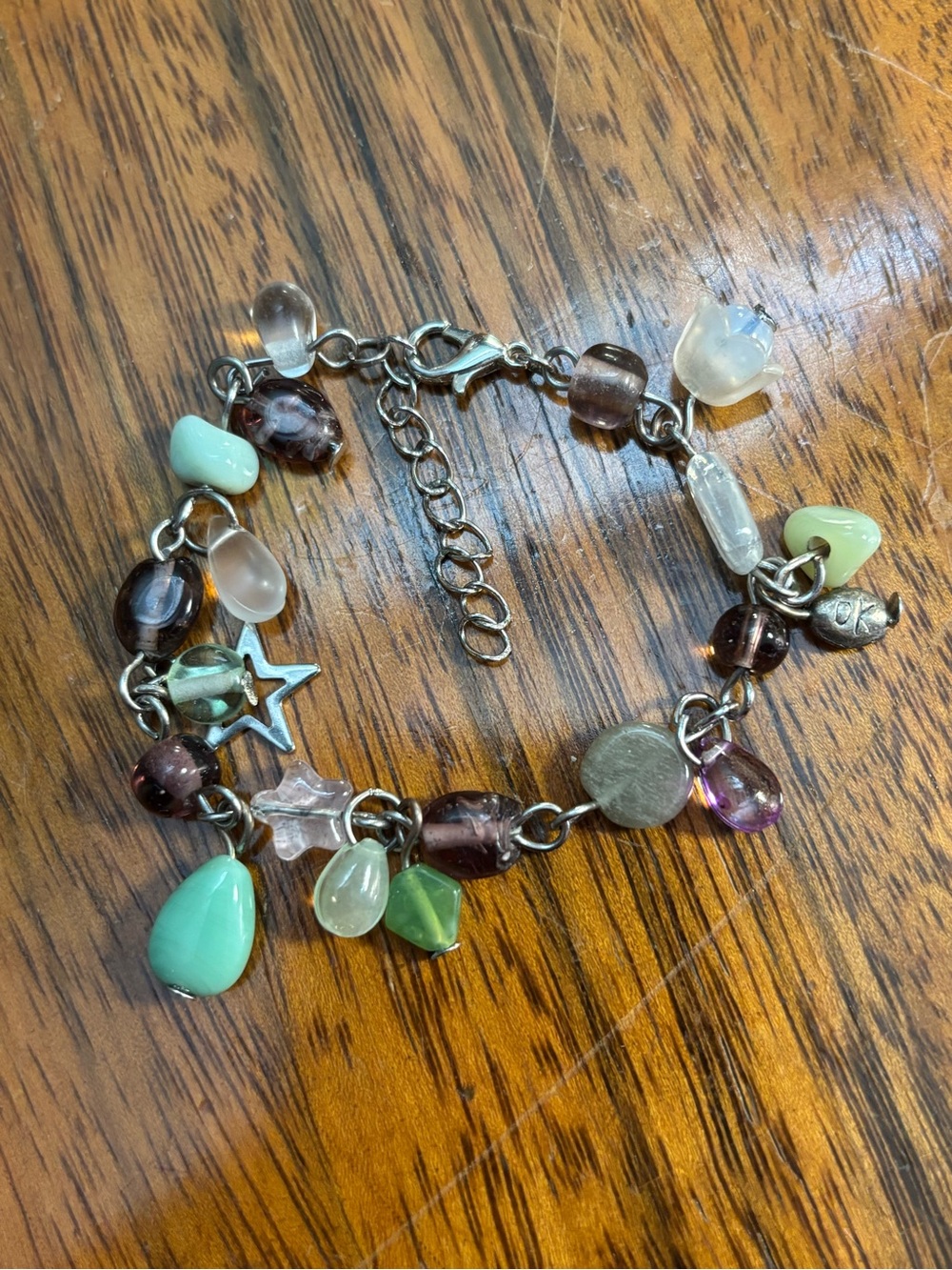 handmade green and purple bracelet